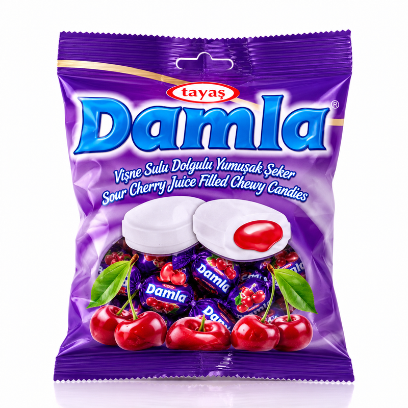 Damla Soft Candies with Sour Cherry Flavoured Filling 90g